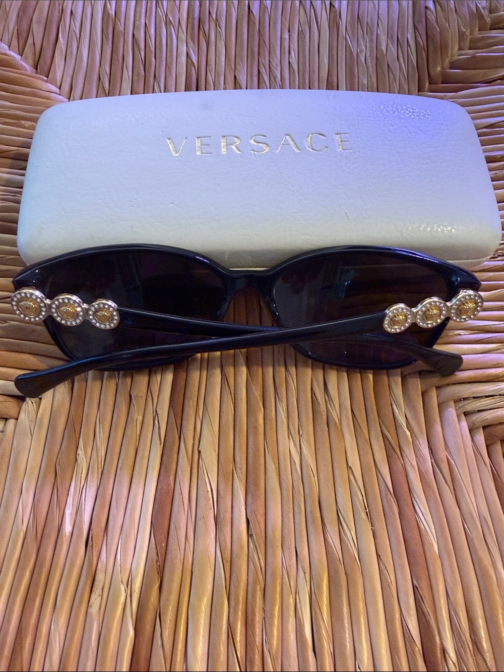 Versace Black Sunglasses with Gold Medallion Accents